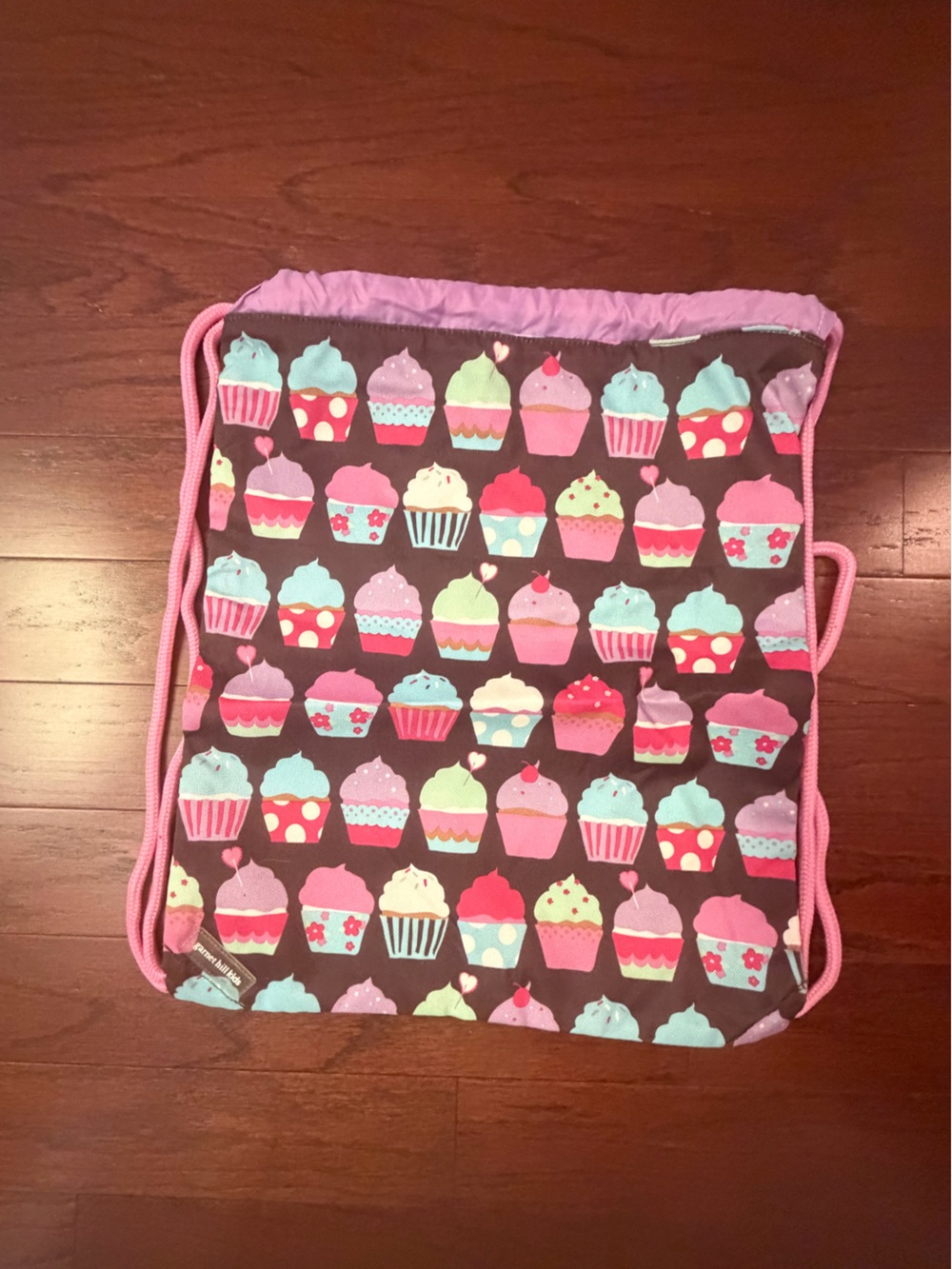 Garnet Hill Cupcake Print Drawstring Bag - Pink Brown